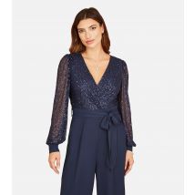 Women's Navy Long Sleeves Sequin Jumpsuit Yumi New Look