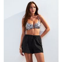 Women's Black Drawstring Waist Cotton Cover Up Shorts New Look