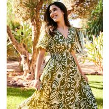 Women's Green Woven Floral Print Midi Dress Blue Vanilla New Look