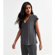 Women's Dark Grey Wide Rib V-Neck Top New Look