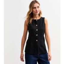 Women's Black Boucle Crew Neck Button Up Waistcoat New Look