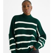 Women's Green Oversized Striped Chunky Knit Jumper Gini London New Look