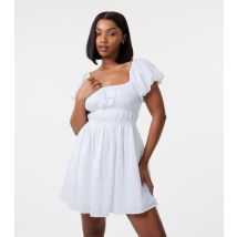 Women's Off White Broderie Anglaise Puff Sleeve Mini Dress Pink Vanilla New Look