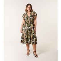 Women's Curve Khaki Shirred Waist Midi Dress Blue Vanilla New Look