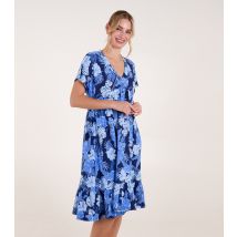 Women's Blue Leaf V-Neck Smock Dress Blue Vanilla New Look