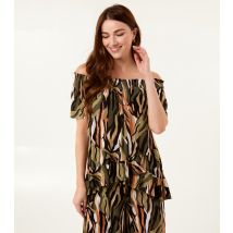 Women's Light Khaki Plisse Printed Bardot Top Blue Vanilla New Look