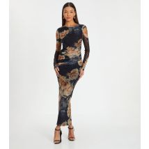 Women's Black Diamanté Floral Mesh Midaxi Dress Quiz New Look