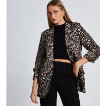 Women's Brown Leopard Print Ruched Sleeve Blazer Quiz New Look
