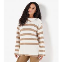 Women's Stone Stripe Button Shoulder Jumper Apricot New Look