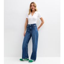 Women's Blue Buttoned Pocket Wide Leg Jeans New Look