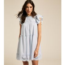 Women's Light Blue Floral Embroidered Frill Trim Mini Dress New Look