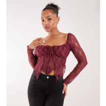 Women's Burgundy Stretch Lace Crop Top Pink Vanilla New Look