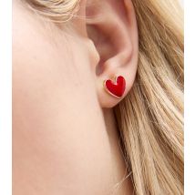 Gold Tone Heart Shape Enamel Stud Earrings New Look