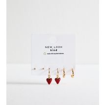 Gold Tone Multipack Strawberry Drop Hoop Earrings New Look