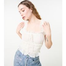 Women's White RUffled Square Neck Top Pink Vanilla New Look