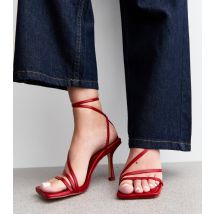 Women's Flossy Dark Red Faux Leather Strappy Sandals Public Desire New Look