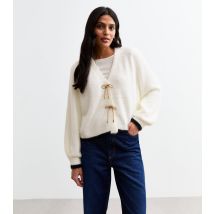 Women's White Diamanté Bow Fluffy Cardigan Sunshine Soul New Look