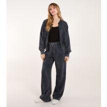 Women's Dark Grey Acid Wash Bomber Jacket Blue Vanilla New Look