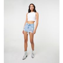 Women's Blue Embellished Distressed Denim Shorts Pink Vanilla New Look