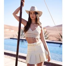 Women's Cream Pleated Denim Mini Skirt Pink Vanilla New Look