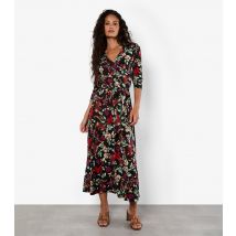 Women's Black Floral Patterned Wrap Midi Dress Apricot New Look