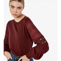 Women's Burgundy Crochet Sleeve Jumper Apricot New Look