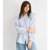 Women's Blue Striped Frill Shirt Gini London New Look