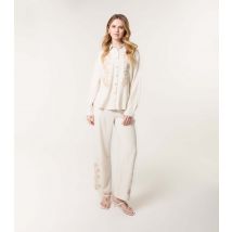 Women's Cream Floral Embroidered Straight Leg Trousers Blue Vanilla New Look