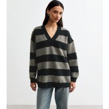Women's Grey Oversized Striped Jumper Gini London New Look
