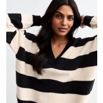 Women's White Monochrome Stripe Oversized Jumper Gini London New Look