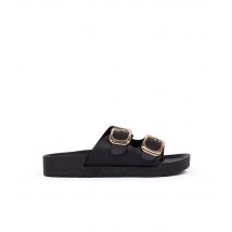 Women's Black Faux Leather Flatform Buckle Sandals London Rebel New Look