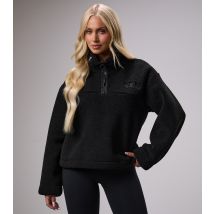Women's Black Fleece Quarter Zip Sweatshirt Gym King New Look