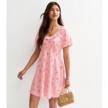 Women's Pink Floral Print Frilly Trim Mini Dress New Look