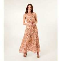 Women's Orange Printed Halterneck Maxi Dress Blue Vanilla New Look