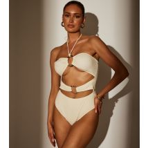 Women's Cream Textured Ring Detail Cut Out Swimsuit South Beach New Look