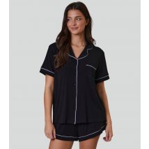 Women's Black Ribbed Shirt and Shorts Pyjama Set Loungeable New Look
