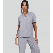Women's Grey Ribbed Short Sleeve Shirt and Trousers Pyjama Set Loungeable New Look