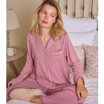 Women's Pink Ribbed Shirt and Trousers Pyjama Set Loungeable New Look