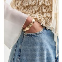 Gold Tone Hammered Circle Bracelet New Look