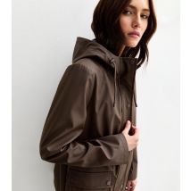 Women's Dark Brown Water Resistant Drawstring Hood Rain Anorak New Look
