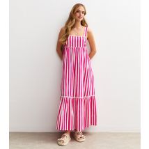 Women's Pink Striped Scalloped Edge Midi Dress New Look