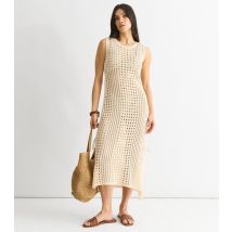 Women's Stone Crochet Knit Bodycon Midi Dress Gini London New Look