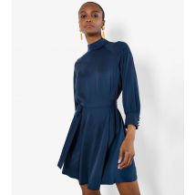 Women's Navy High Neck Satin Mini Dress Apricot New Look