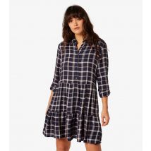 Women's Navy Checked Tiered Mini Dress Apricot New Look