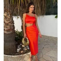 Women's Burnt Orange Asymmetric Cut Out Strappy Midi Dress AX Paris New Look