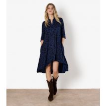 Women's Oversized Navy Animal Print Asymmetric Dress Apricot New Look