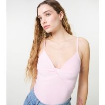 Women's Pink Slinky Twist Bodysuit Pink Vanilla New Look