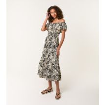 Women's Black Floral Print Off-The-Shoulder Midi Dress Blue Vanilla New Look