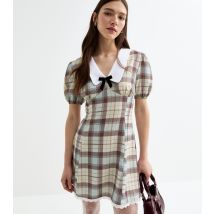Women's Cream Checked Mini Dress Tokyo Doll New Look