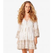 Women's Cream Paisley Embroidered Textured Mini Dress Apricot New Look
